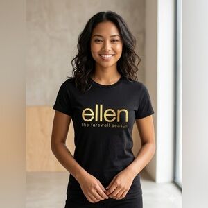 The Ellen Show Women's Black Tee with Gold Print 100% cotton | As Is